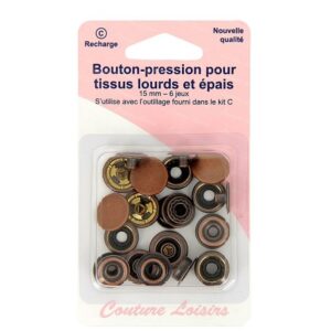 Boutons pressions tissus épais 15 mm - Bronze