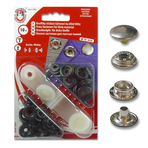 Boutons pression sport 15 mm coloris argent